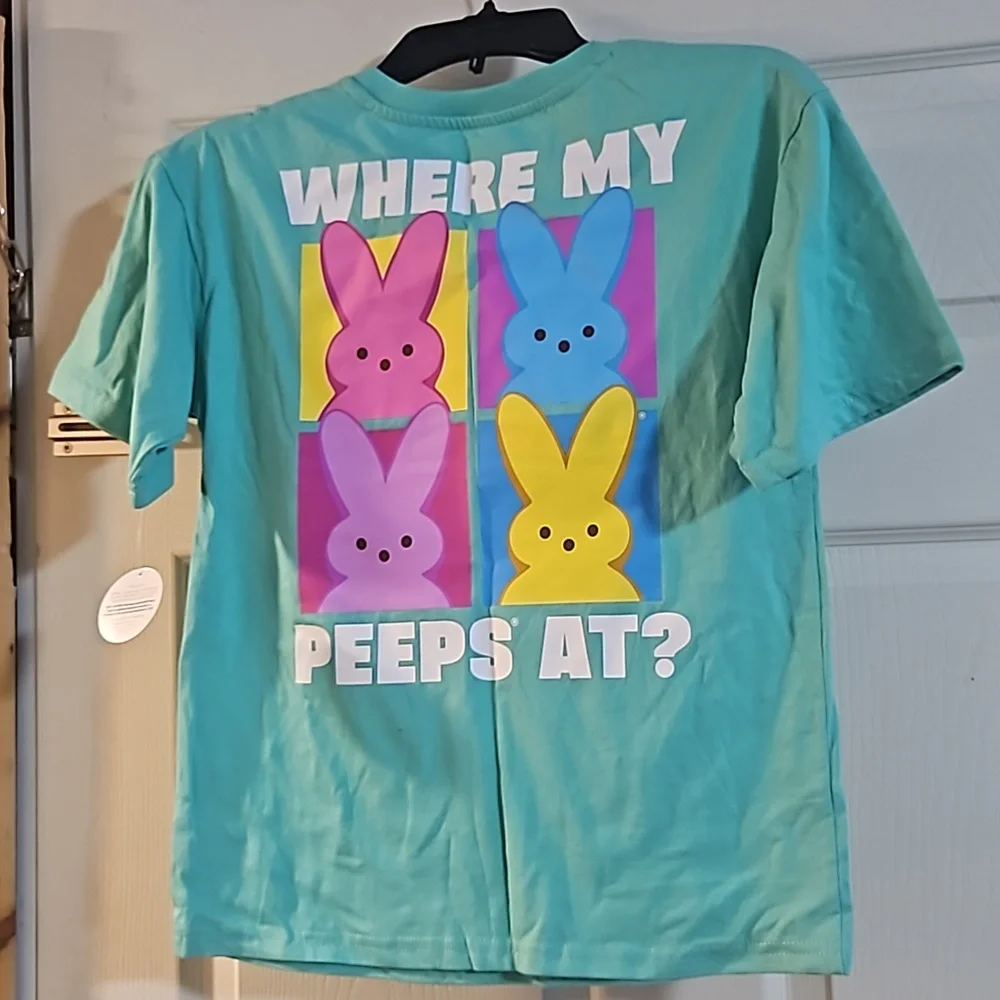 WHERE MY PEEPS AT? TEE: BLUE/GREEN: NEW WITH TAGS: SIZE 10/12
